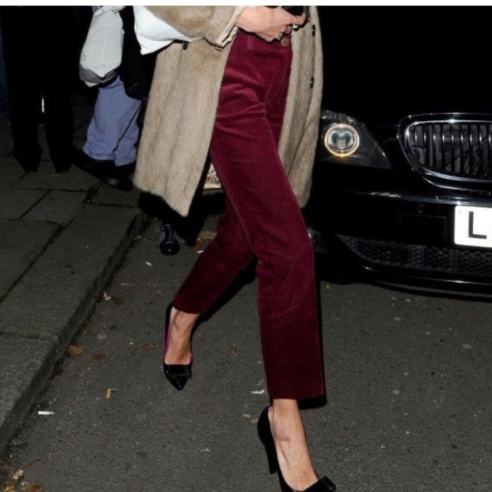 $198 Alexa Chung x AG wine burgundy thin whale corduroy maroon revolution pants